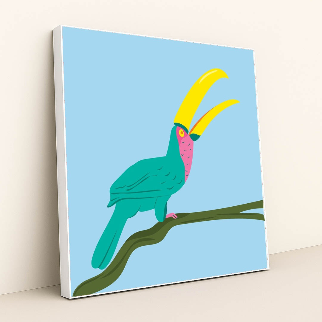 Colorful Bird on Tree Branch by Luisa Roth - White Frame Stretchiez