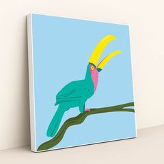 Colorful Bird on Tree Branch by Luisa Roth - White Frame Stretchiez