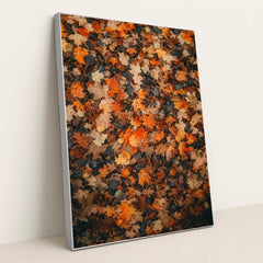 Colorful Fallen Maple and Oak Leaves on Forest Floor by Hans - Silver Frame Stretchiez