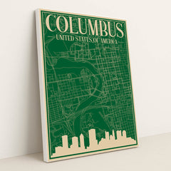 Blueprint of Downtown Columbus Cityscape by Anonymous - White Frame Stretchiez