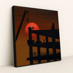 Sunset Silhouette of a Construction Site by 大伟 - Black Frame Stretchiez