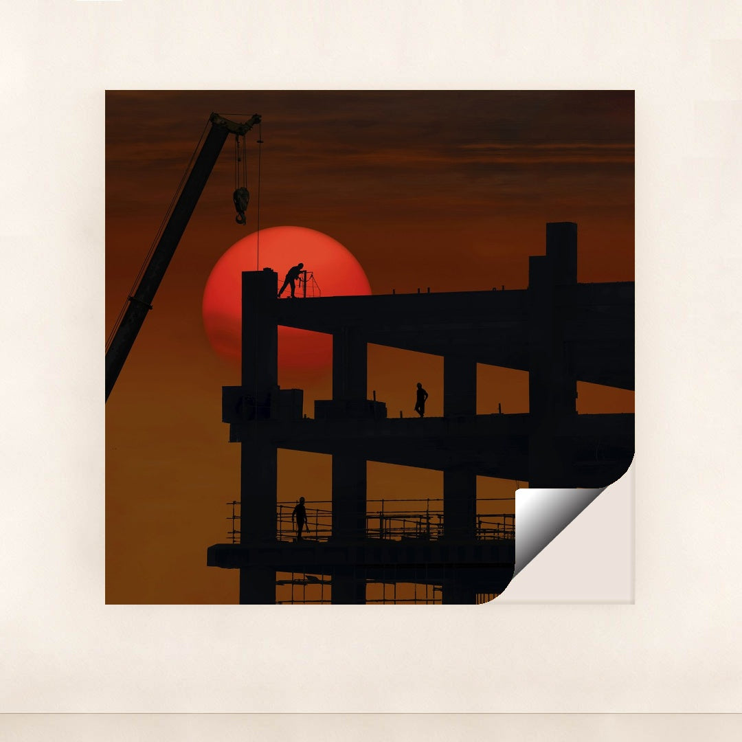 Sunset Silhouette of a Construction Site by 大伟 - Peeliez