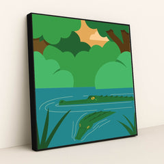 Crocodile Swimming in River Poster by Arturo Portillo - Black Frame Stretchiez