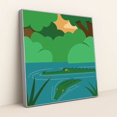 Crocodile Swimming in River Poster by Arturo Portillo - Silver Frame Stretchiez