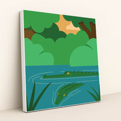 Crocodile Swimming in River Poster by Arturo Portillo - White Frame Stretchiez