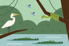 Cocodriles, birds and a snake on a branch by Andania Humaira