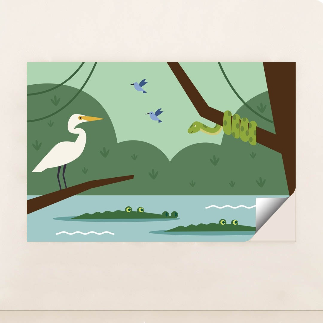 Cocodriles, birds and a snake on a branch by Andania Humaira - Peeliez