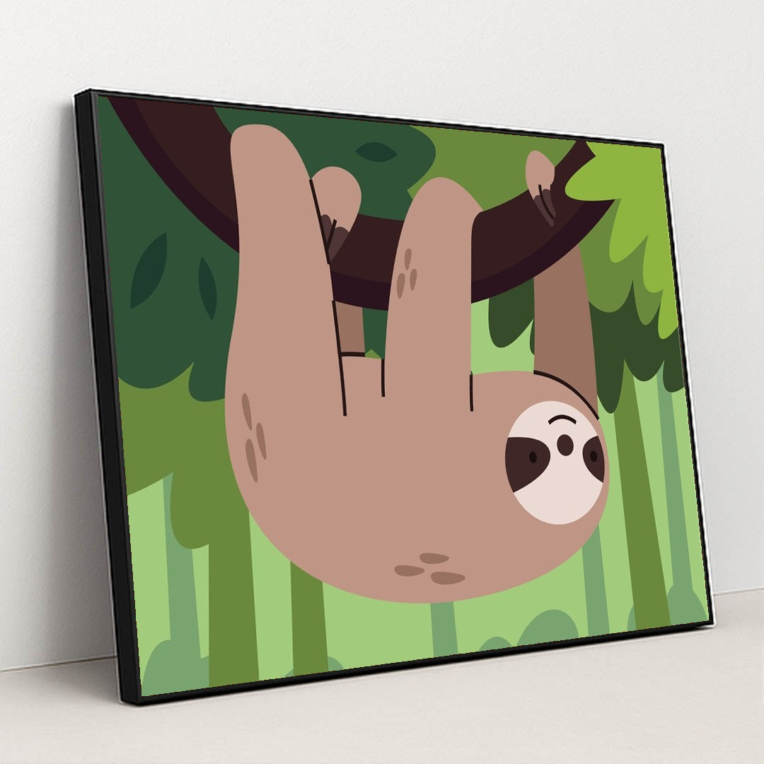 Cute Sloth Hanging in on a Branch by Andania Humaira - Black Frame Stretchiez