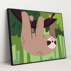 Cute Sloth Hanging in on a Branch by Andania Humaira - Black Frame Stretchiez