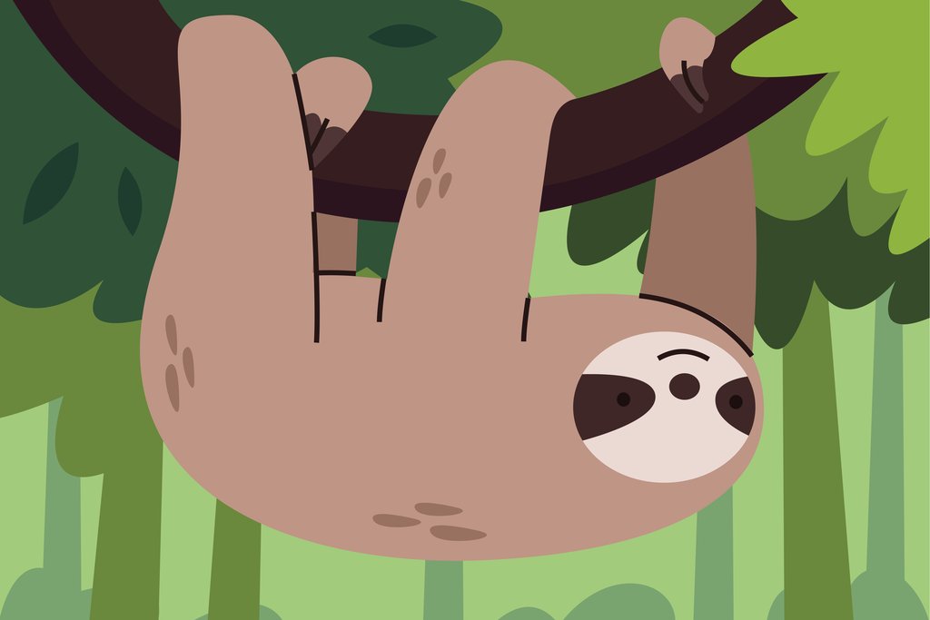 Cute Sloth Hanging in on a Branch by Andania Humaira