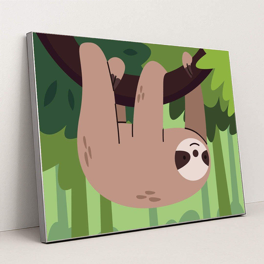 Cute Sloth Hanging in on a Branch by Andania Humaira - Silver Frame Stretchiez