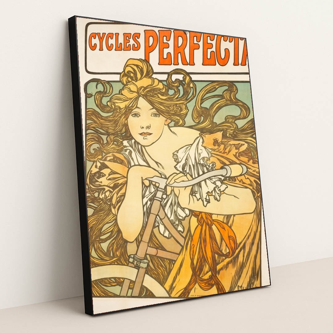 Cycles Perfecta (1897) by Alphonse Mucha - Black Frame Stretchiez