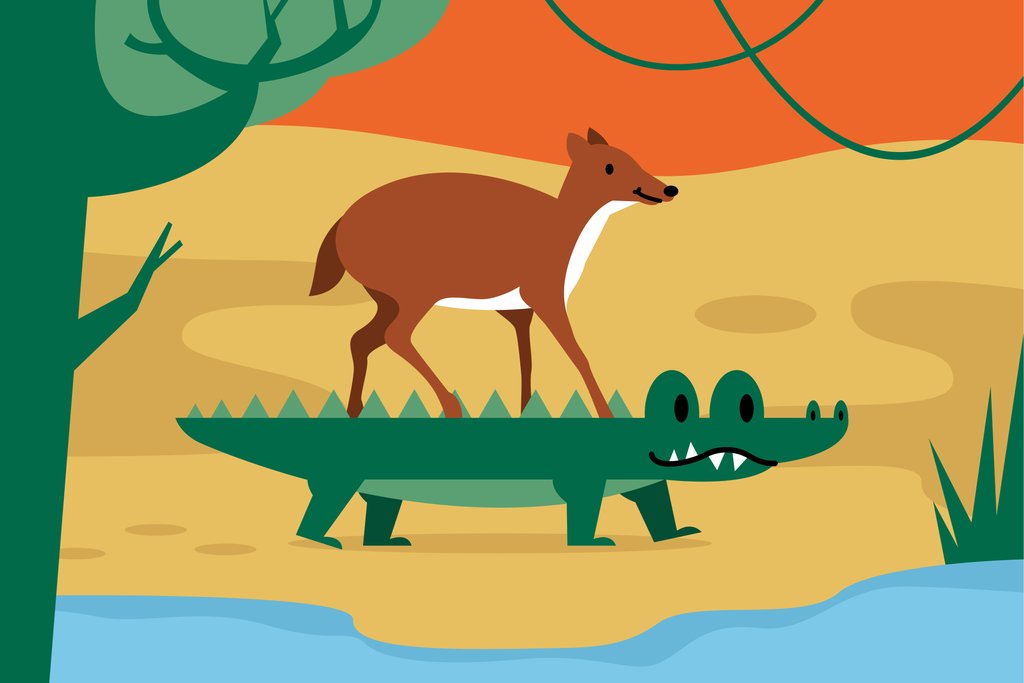 Deer and Crocodile Encounter by Silverfork Studio