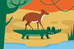 Deer and Crocodile Encounter by Silverfork Studio