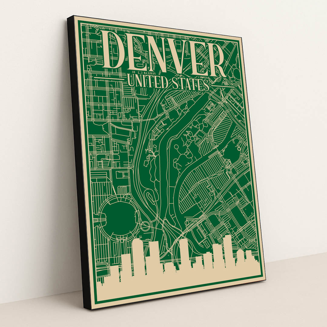Denver Urban Blueprint City Map by Anonymous - Black Frame Stretchiez