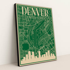Denver Urban Blueprint City Map by Anonymous - Black Frame Stretchiez