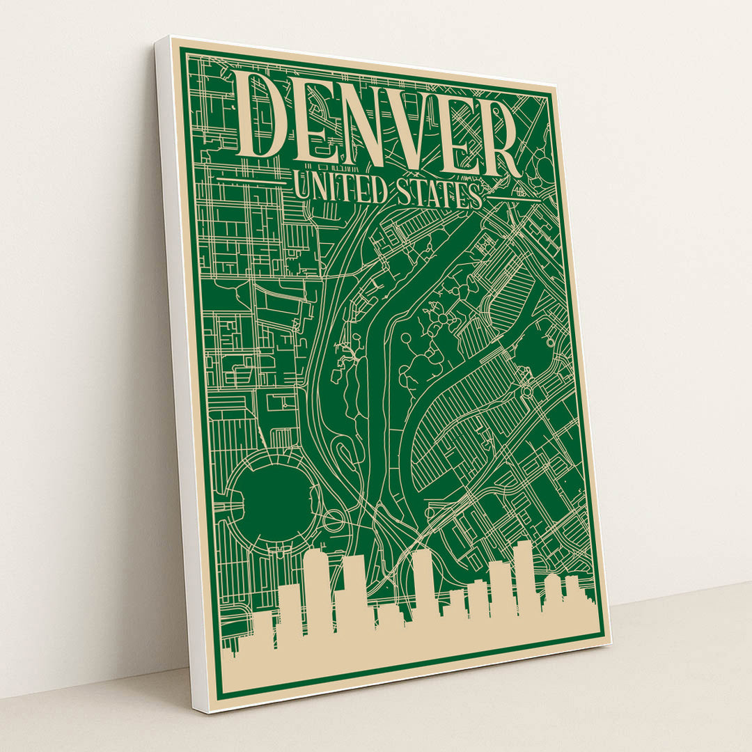 Denver Urban Blueprint City Map by Anonymous - White Frame Stretchiez