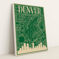 Denver Urban Blueprint City Map by Anonymous - White Frame Stretchiez