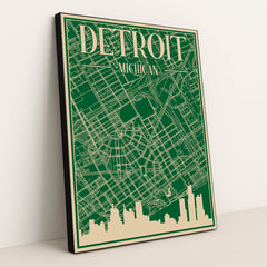 Blueprint of Detroit's Urban Landscape by Anonymous - Black Frame Stretchiez