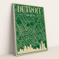 Blueprint of Detroit's Urban Landscape by Anonymous - Silver Frame Stretchiez