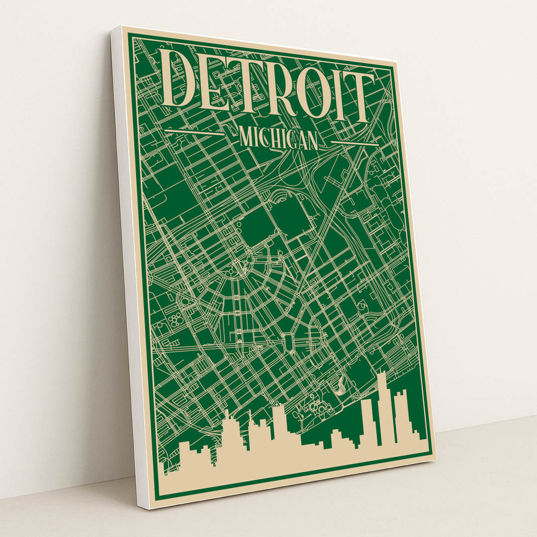 Blueprint of Detroit's Urban Landscape by Anonymous - White Frame Stretchiez