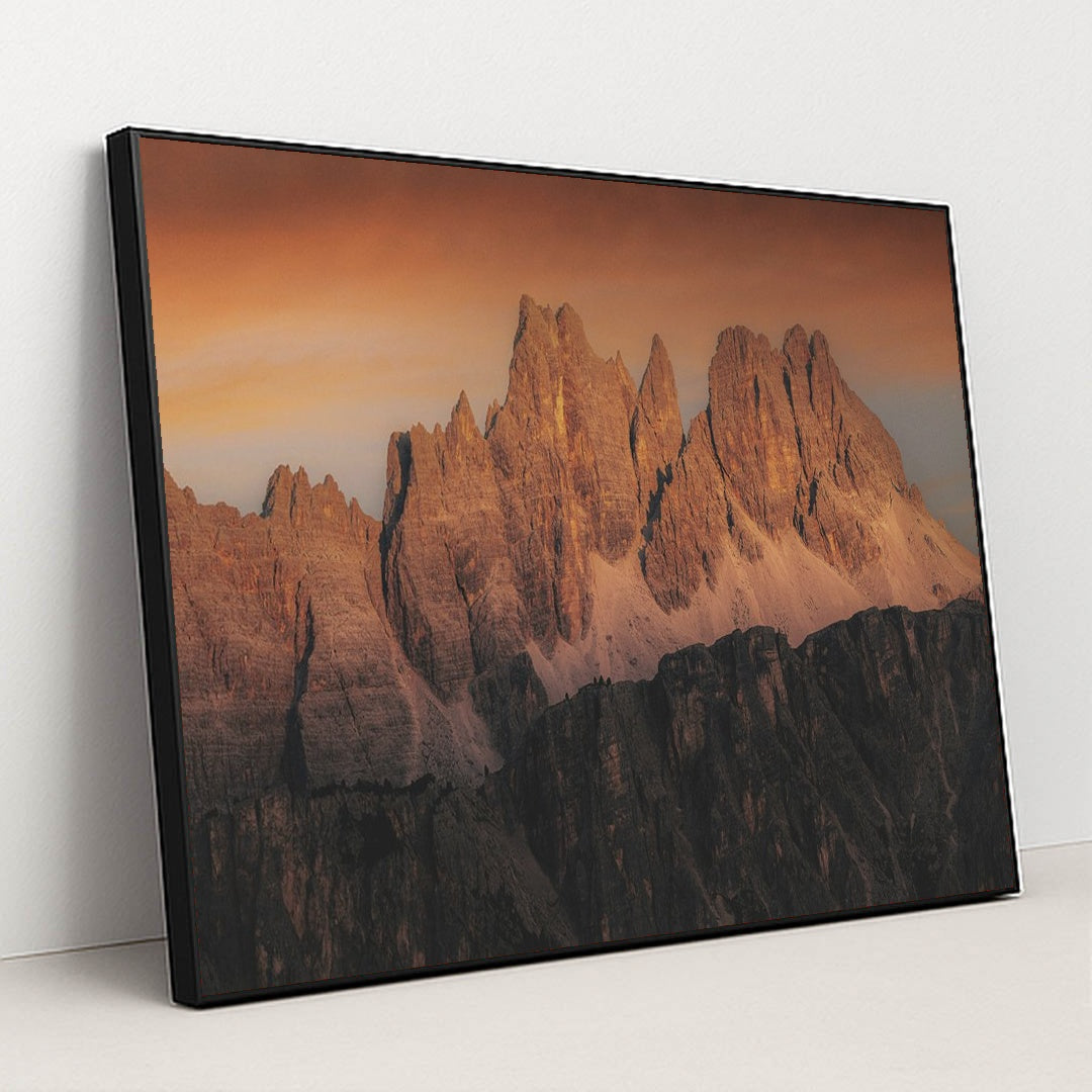 Sunset Over the Dolomites by eberhard grossgasteiger - Black Frame Stretchiez