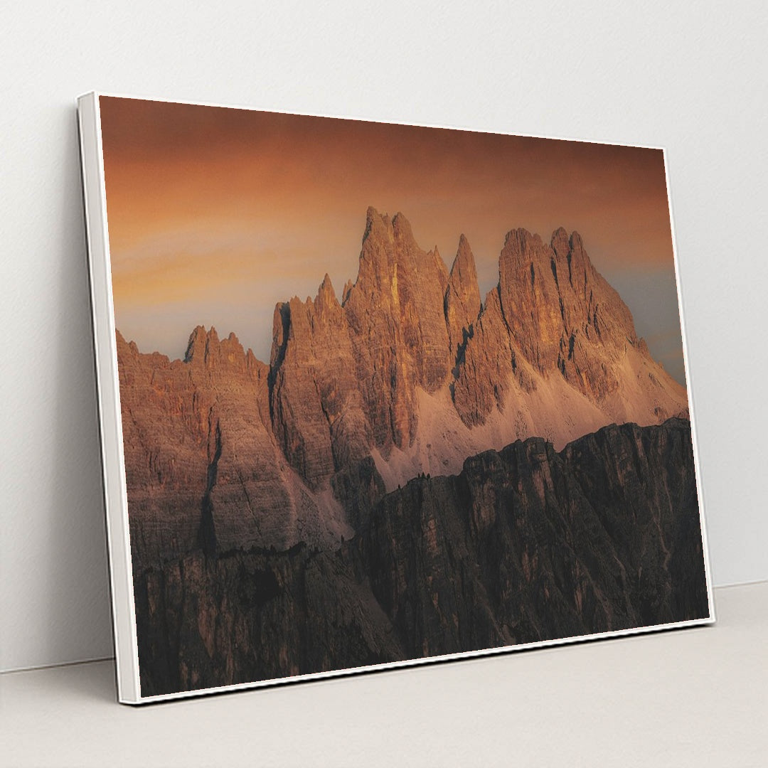 Sunset Over the Dolomites by eberhard grossgasteiger - White Frame Stretchiez