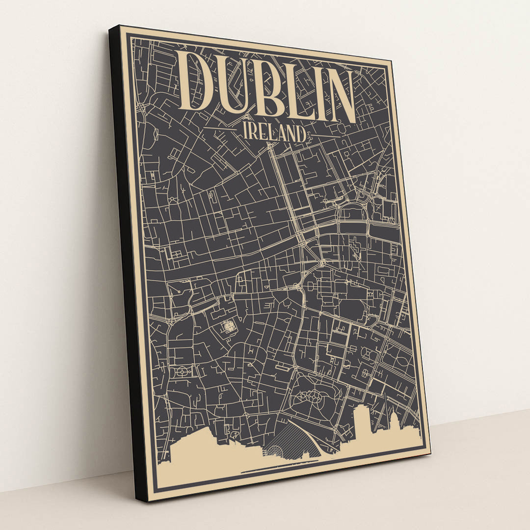 Dublin Urban Blueprint Road Map by Anonymous - Black Frame Stretchiez