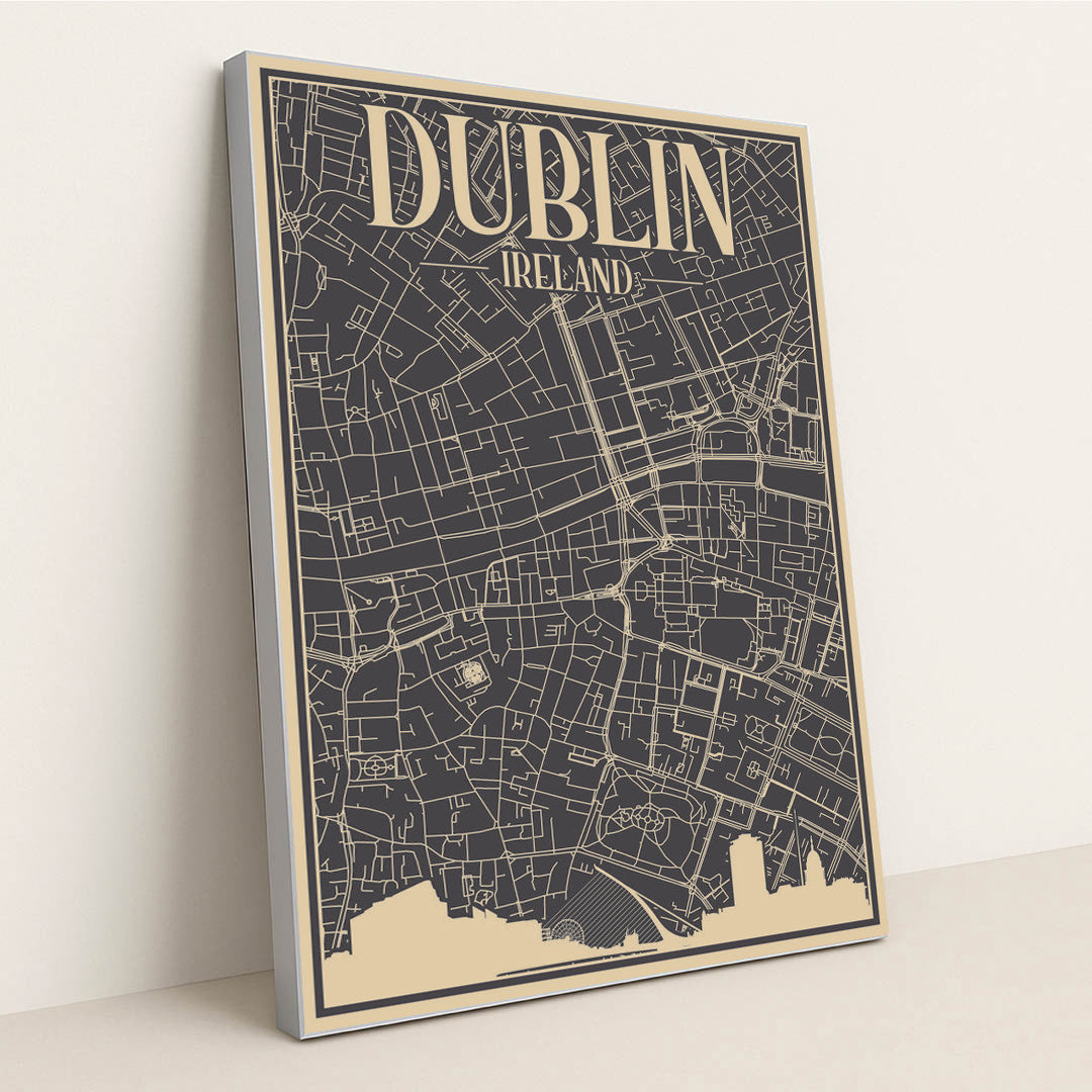 Dublin Urban Blueprint Road Map by Anonymous - Silver Frame Stretchiez