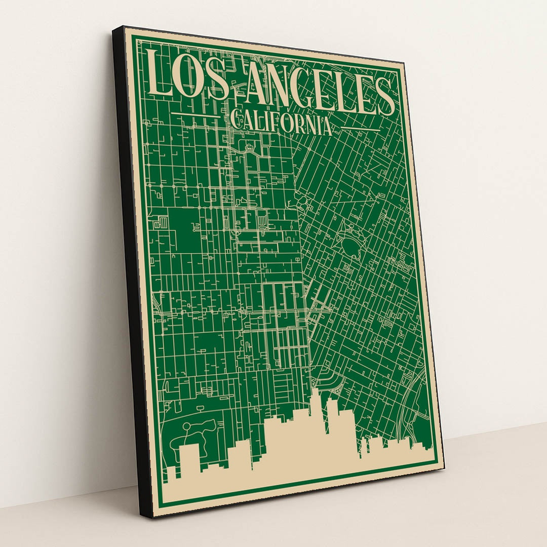 Downtown Los Angeles Urban Blueprint Road Map by Anonymous - Black Frame Stretchiez