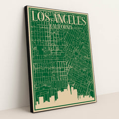 Downtown Los Angeles Urban Blueprint Road Map by Anonymous - Black Frame Stretchiez