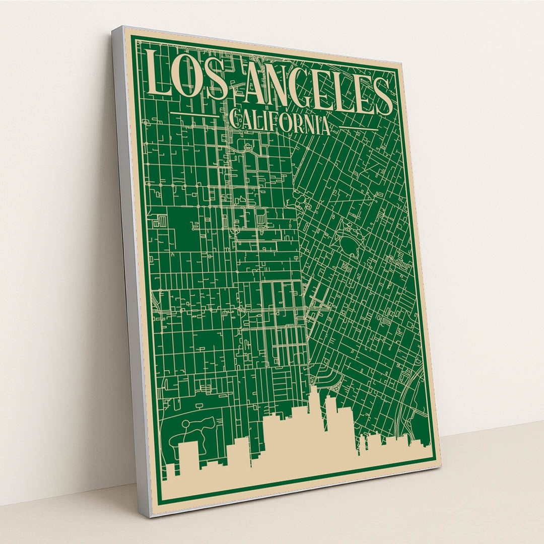 Downtown Los Angeles Urban Blueprint Road Map by Anonymous - Silver Frame Stretchiez