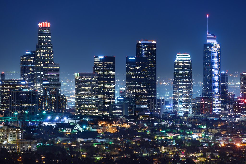 Nighttime Downtown Los Angeles Skyline by Anonymous