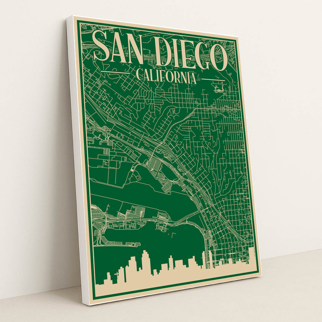 Blueprint Map of Downtown San Diego by Anonymous - White Frame Stretchiez