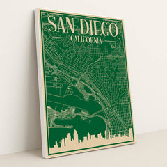 Blueprint Map of Downtown San Diego by Anonymous - White Frame Stretchiez