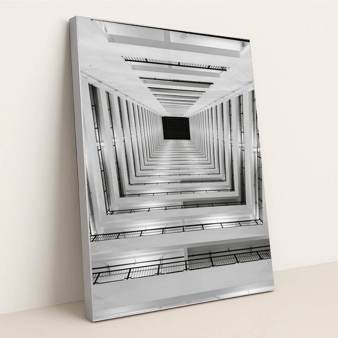 Staircase in Dramatic Black and White by Neevin Alvin ✳️ - Silver Frame Stretchiez