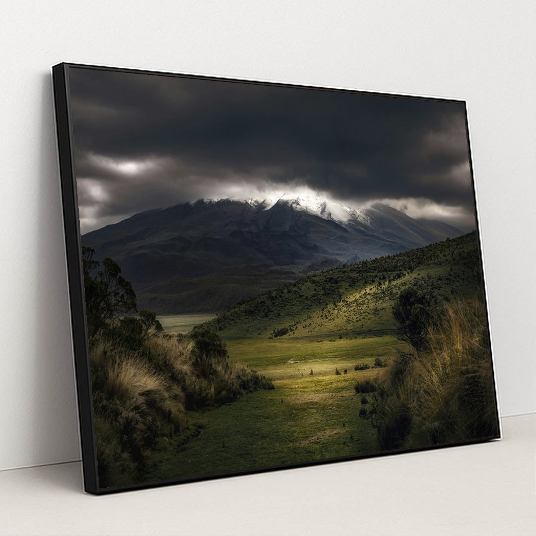 Dramatic Mountain Landscape by Simon Berger - Black Frame Stretchiez