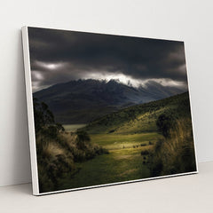 Dramatic Mountain Landscape by Simon Berger - White Frame Stretchiez