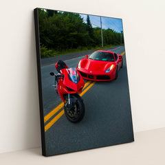 Ducati and Ferrari on the Road by Dominic Comeau - Black Frame Stretchiez