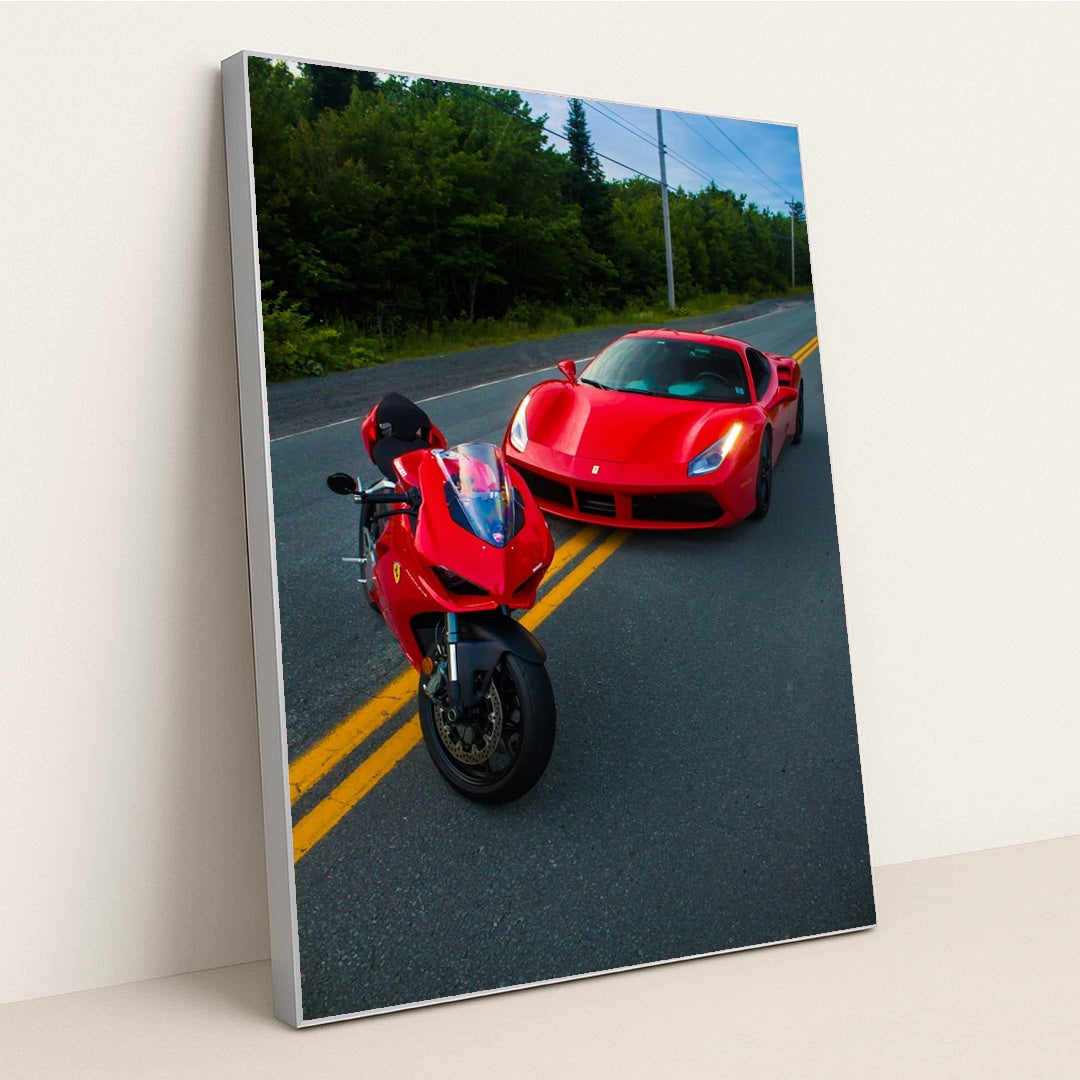 Ducati and Ferrari on the Road by Dominic Comeau - Silver Frame Stretchiez