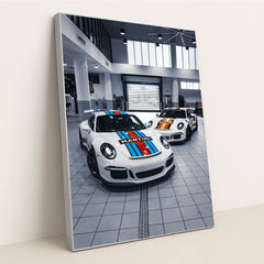 Duo Porsche 911 GT3 Icons in Martini Livery by Jaime Castrillon - Silver Frame Stretchiez