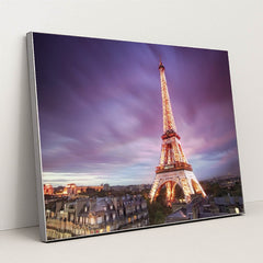 Romantic Dusk View of the Eiffel Tower in Paris by Anonymous - Silver Frame Stretchiez