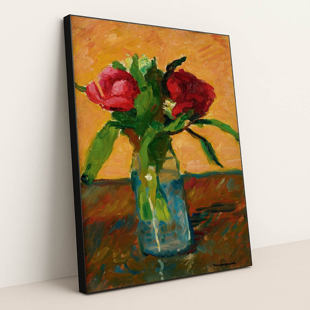 Pivoines Dans Un Vase De Verre And Paris, Rue Monge by Albert Marquet - Black Frame Stretchiez