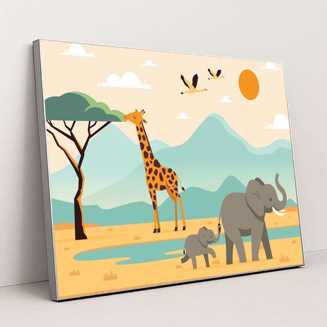 Wildlife Trio: Elephant and Giraffe Family by JÄ“ Design - Silver Frame Stretchiez