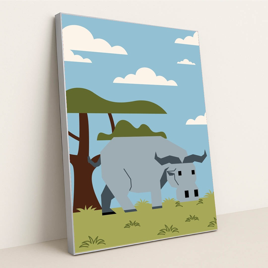 Elephant in a Field with a House by Silverfork Studio - Silver Frame Stretchiez