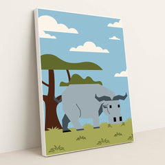 Elephant in a Field with a House by Silverfork Studio - White Frame Stretchiez