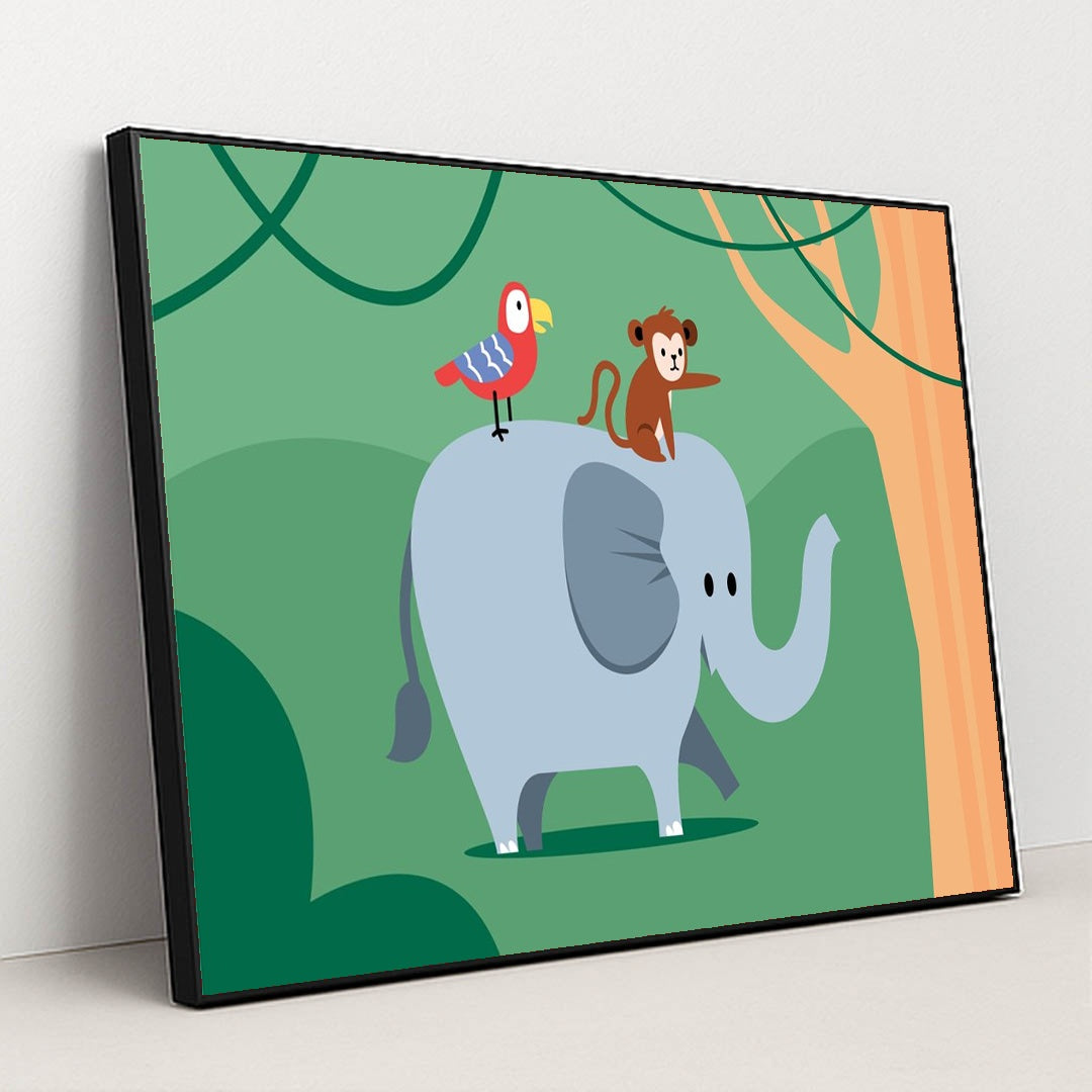 Elephant and Monkey Duo by Silverfork Studio - Black Frame Stretchiez