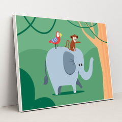 Elephant and Monkey Duo by Silverfork Studio - White Frame Stretchiez