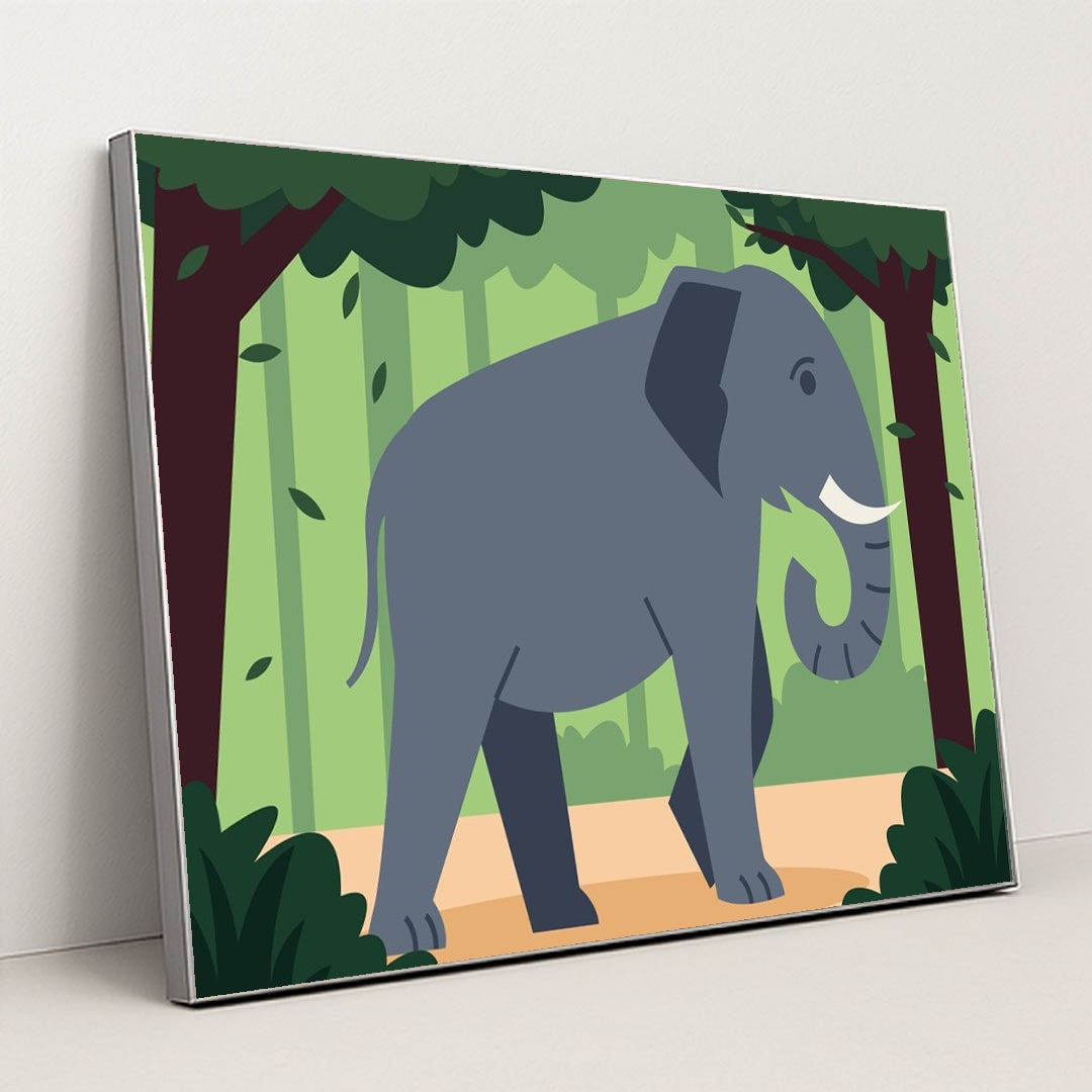 Majestic Elephant in the Forest by Andania Humaira - Silver Frame Stretchiez