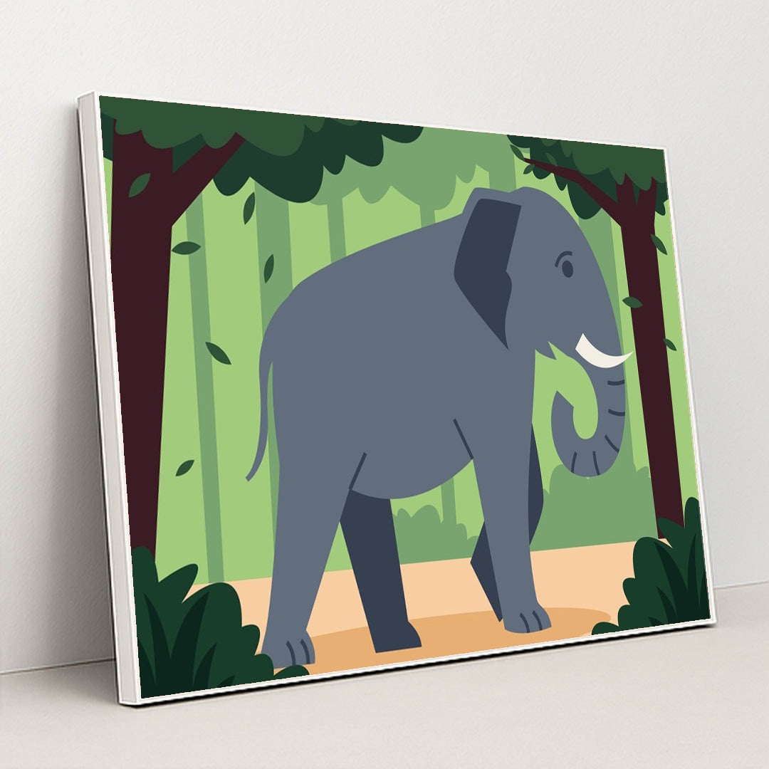 Majestic Elephant in the Forest by Andania Humaira - White Frame Stretchiez